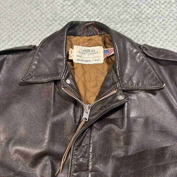 VTG Schott NYC 674 Leather USA Made Brown Lined Flight